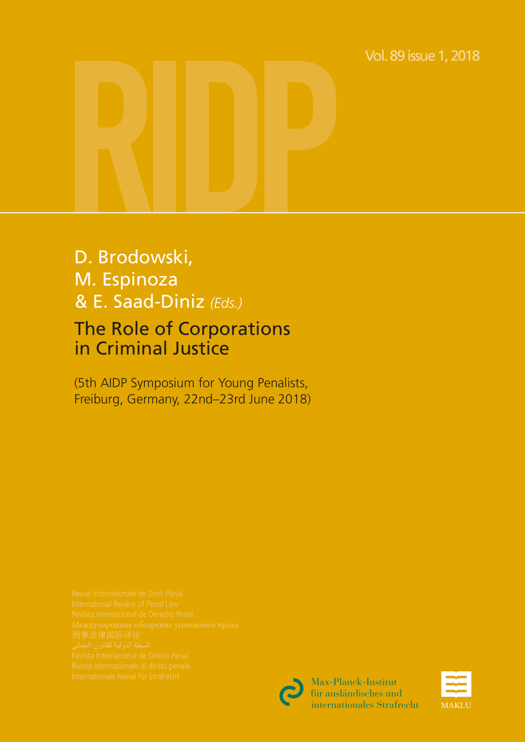 RIDP2018Vol89/issue1- The Role of Corporations in Criminal Justice