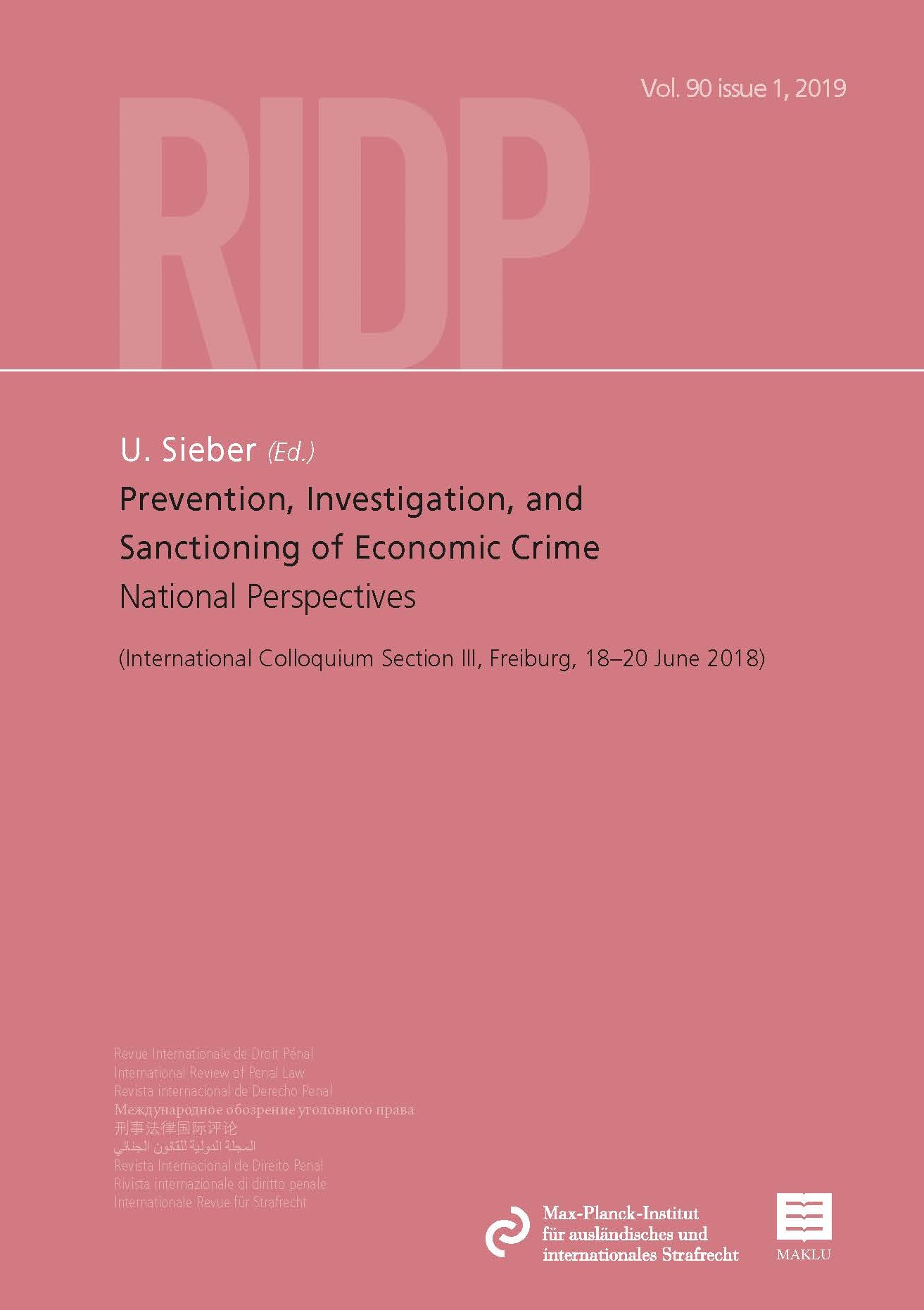 RIDP2019 Vol.90 / Subscription - Revue Internationale de Droit Penal / 2 Issues + Password