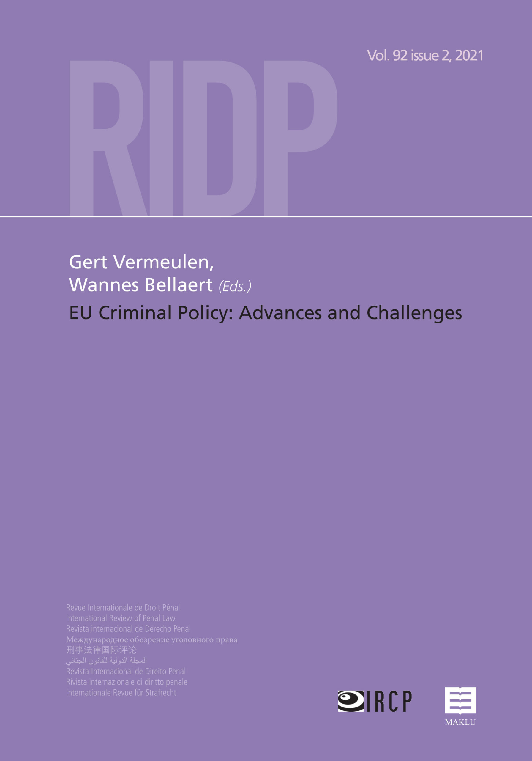RIDP 2021.2 - EU criminal policy: advances and challenges