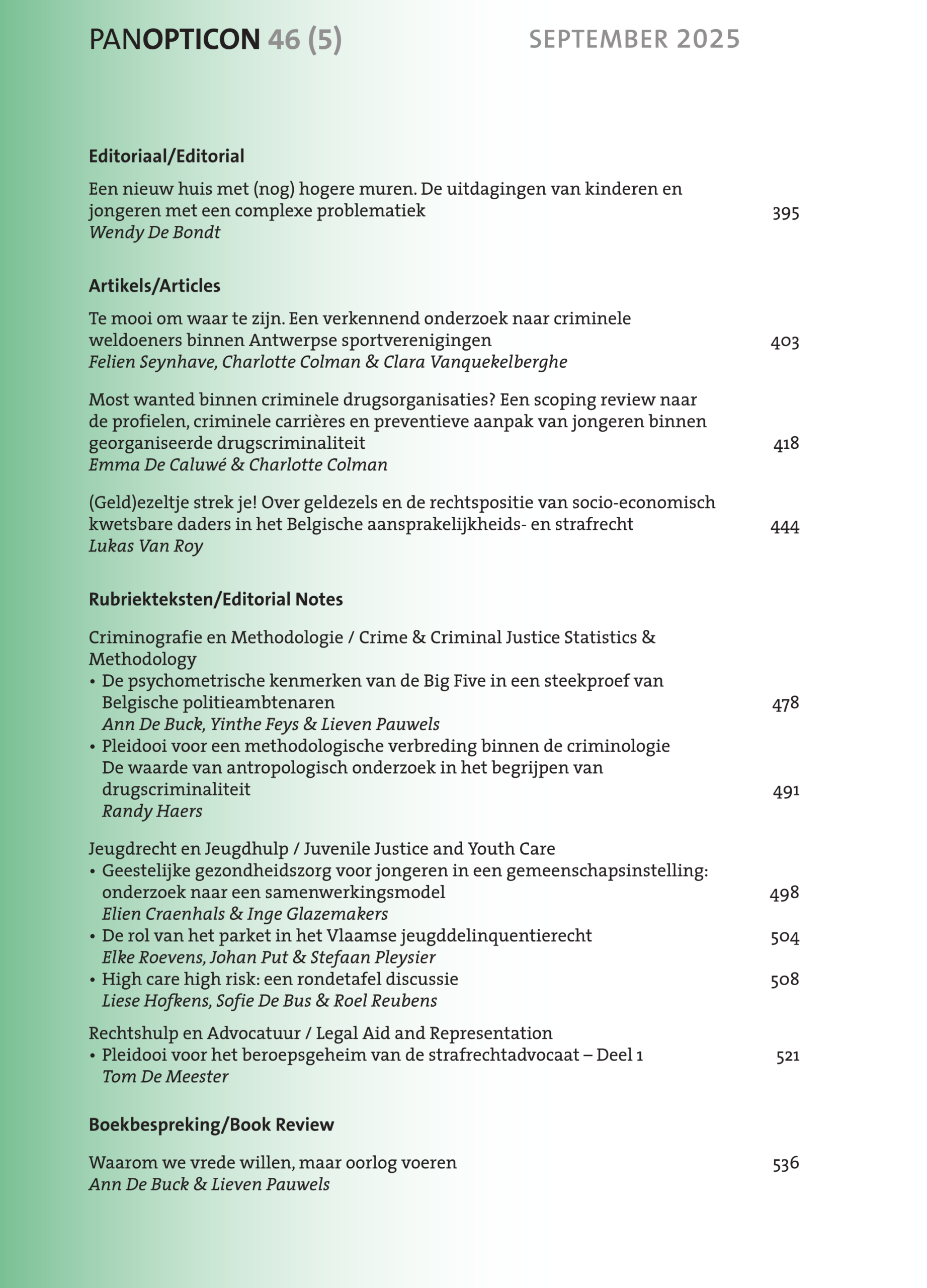 Panopticon – Tijdschrift voor strafrecht, criminologie en forensisch welzijnswerk – 2025 nr. 5 (Jaargang 46)